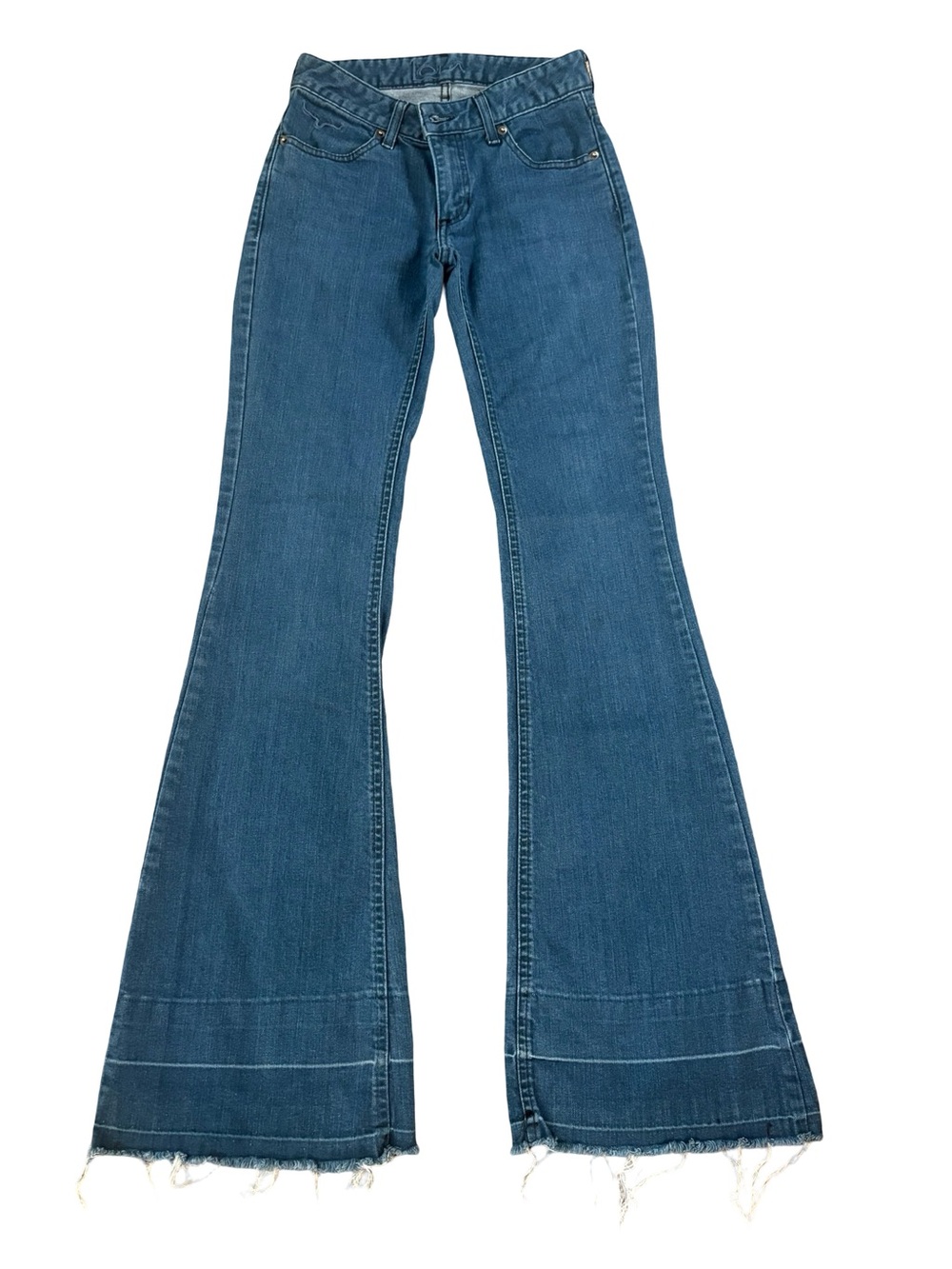 Kimes Ranch Blue Flare Logo Jeans with Frayed Hem Size 000/30